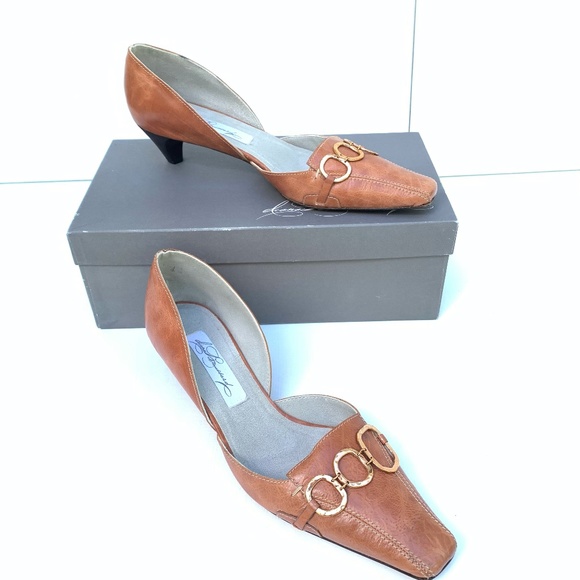 Diana Broussard Shoes - Diana Broussard Brown Leather D'Orsay Pumps 8.5 Square Toe Gold Ring Y2K Siren